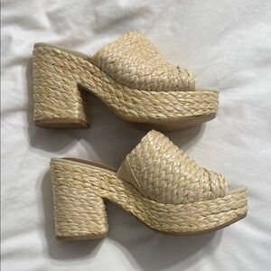 Women's Cream Woven Platform Sandals